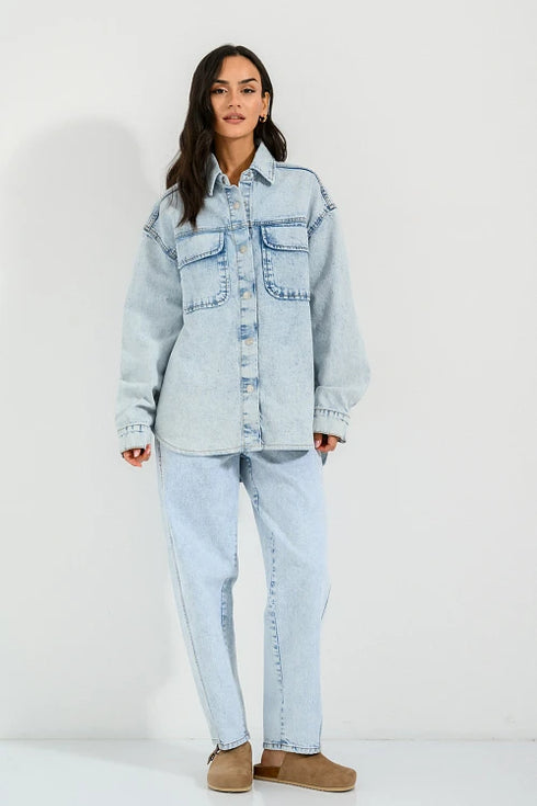 PINK WOMEN DENIM OVERSIZED SHIRT